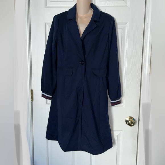 Halogen Navy Rib Trim Ponte Knit Jacket Coat Small - Picture 7 of 12